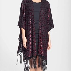 Elegant Black and Red Kimono with Fringe